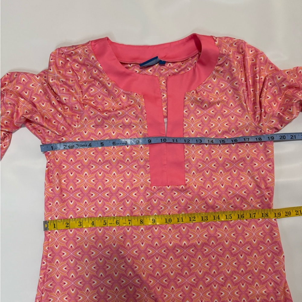 Cabana Life Pink Patterned Tunic Dress/swim coverup  with Solid Trim size large - Picture 13 of 14